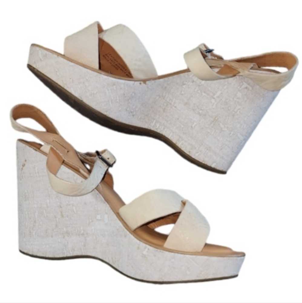 Kork-Ease Bette Platform Wedge Sandals Beige Size 10 Leather Boho Festival Chic